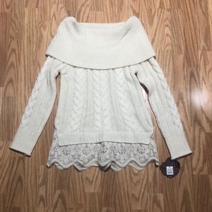 Off the shoulder sweater with lace detail. NWT